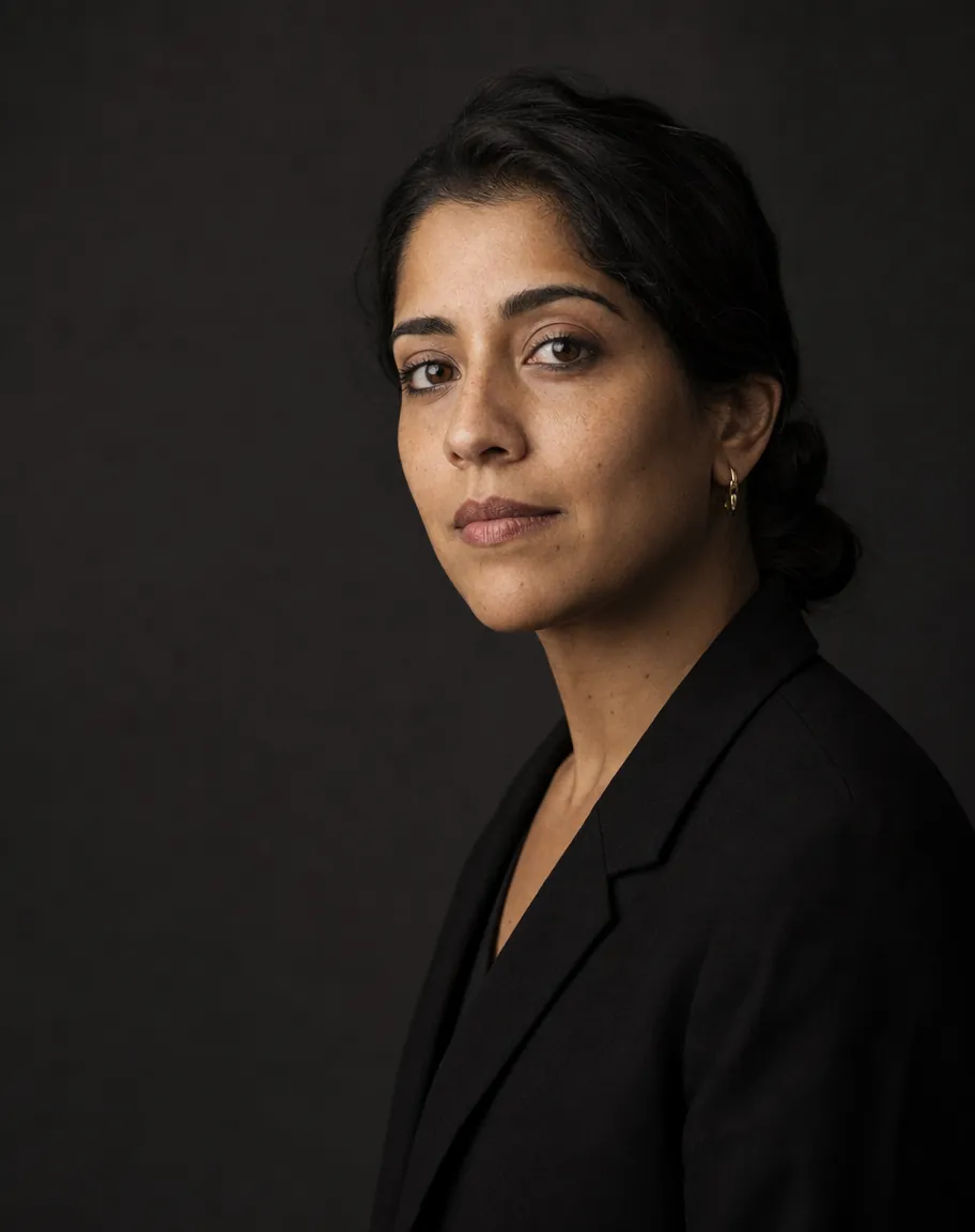 Editorial studio portrait of Maya Patel, Creative Systems Lead at hubStudio.